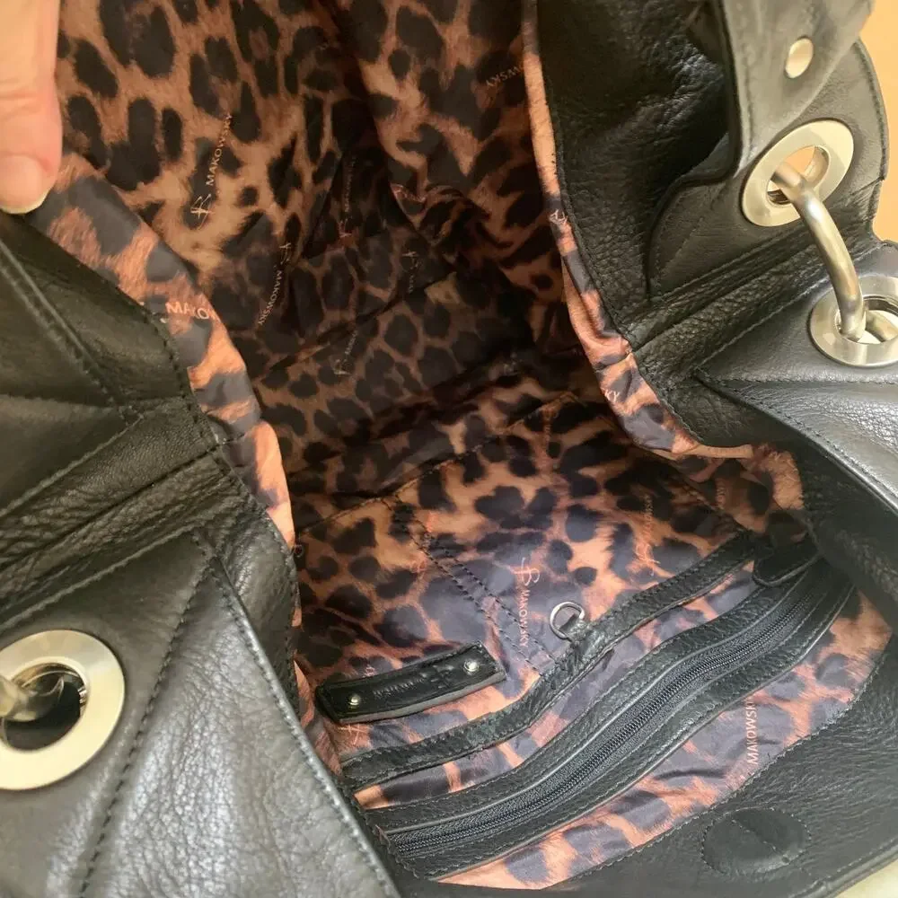 B. MAKOWSKY Extra Large Luxe Black Leather Convertible Shoulder Bag Tote